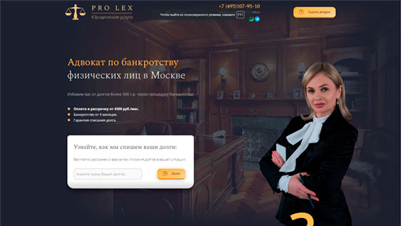 Кэйс сайта услуг по банкротству